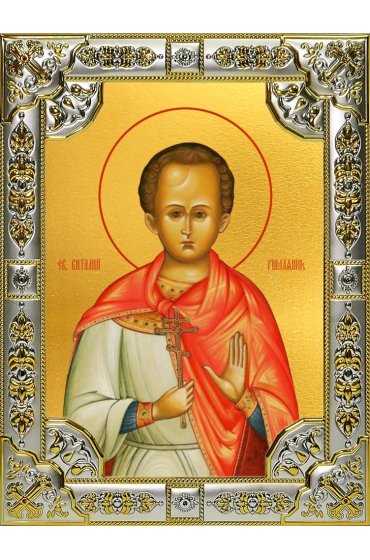 Икона Виталий Римлянин серебро 18 х 24 со стразами, арт вк-3734