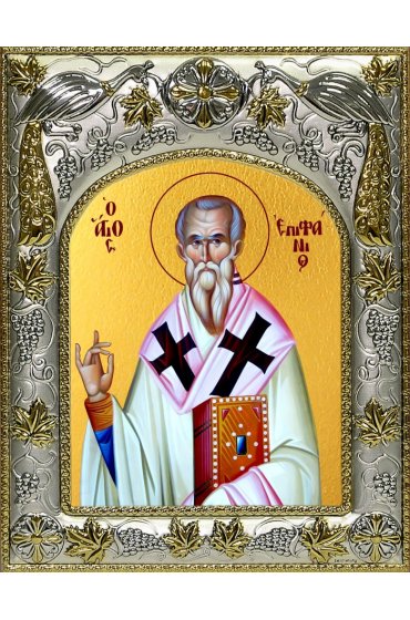 Икона Епифаний Кипрский 14x18 в серебряном окладе, арт вк-3878