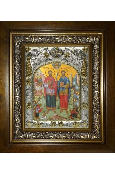 Икона Косьма и Дамиан мученики, 14x18 см, в деревянном киоте 20х24 см, арт вк-4024