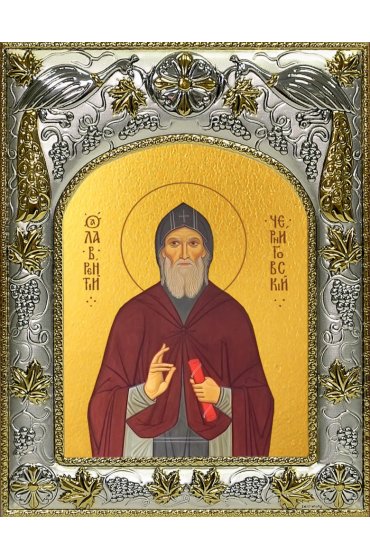 Икона Лаврентий Черниговский 14x18 в серебряном окладе, арт вк-4032