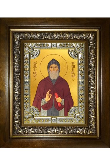 Икона Лаврентий Черниговский, 18x24 см, со стразами, в деревянном киоте, арт вк-4051