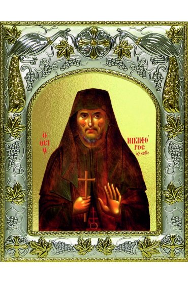 Икона Никифор Прокаженный, 14x18 в серебряном окладе, арт вк-4124
