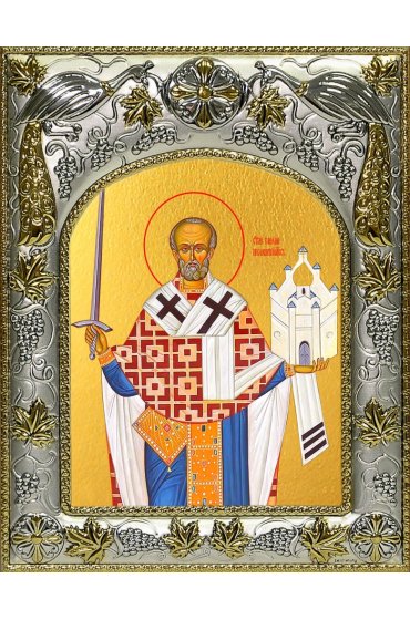 Икона Николай Можайский, 14x18 в серебряном окладе, арт вк-4126