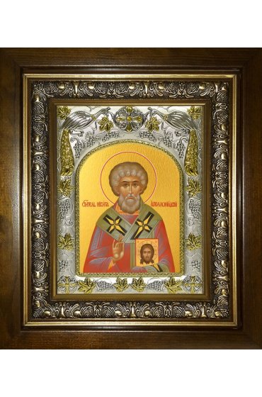 Икона Никита архиепископ Аполлониадский, 14x18 см, в деревянном киоте 20х24 см, арт вк-4187