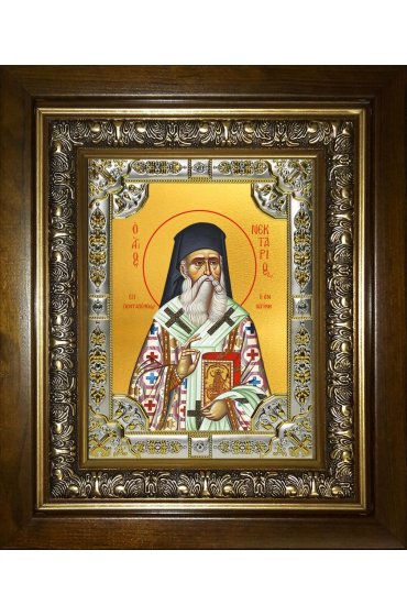 Икона Нектарий Эгинский, 18x24 см, со стразами, в деревянном киоте, арт вк-4217