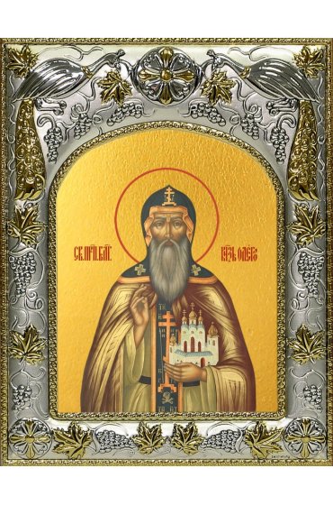 Икона Олег Брянский, 14x18 в серебряном окладе, арт вк-4246