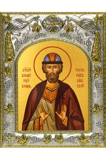 Икона Ростислав Киевский, 14x18 в серебряном окладе, арт вк-4270