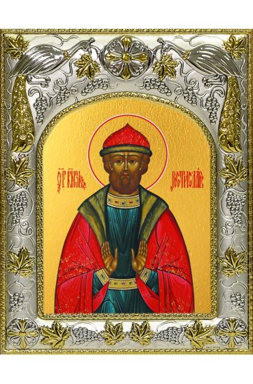 Икона Ростислав Мстиславович Смоленский, 14x18 в серебряном окладе, арт вк-4271