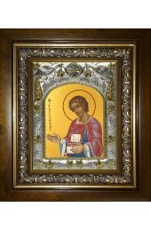 Икона Пантелеймон Целитель, 14x18 см, в деревянном киоте 20х24 см, арт вк-4300
