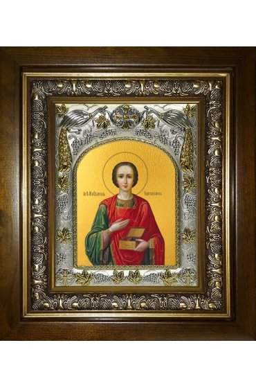 Икона Пантелеймон Целитель, 14x18 см, в деревянном киоте 20х24 см, арт вк-4301