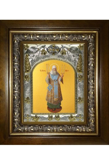 Икона Петр митрополит Московский, 14x18 см, в деревянном киоте 20х24 см, арт вк-4304