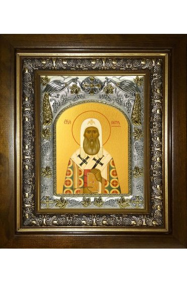 Икона Петр митрополит Московский, 14x18 см, в деревянном киоте 20х24 см, арт вк-4305