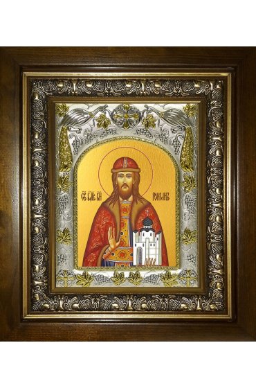 Икона Роман Олегович Рязанский, 14x18 см, в деревянном киоте 20х24 см, арт вк-4315