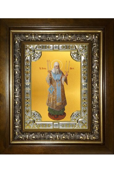 Икона Петр митрополит Московский, 18x24 см, со стразами, в деревянном киоте, арт вк-4334