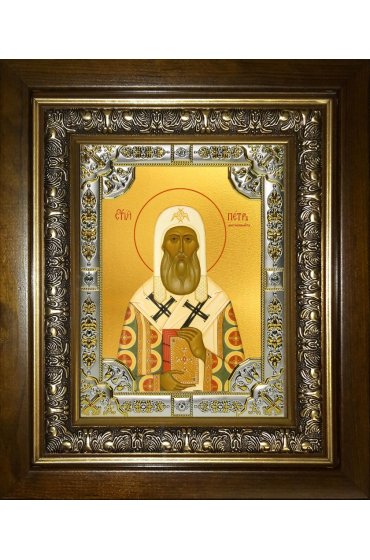 Икона Петр митрополит Московский, 18x24 см, со стразами, в деревянном киоте, арт вк-4335