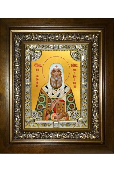 Икона Петр митрополит Московский, 18x24 см, со стразами, в деревянном киоте, арт вк-4336
