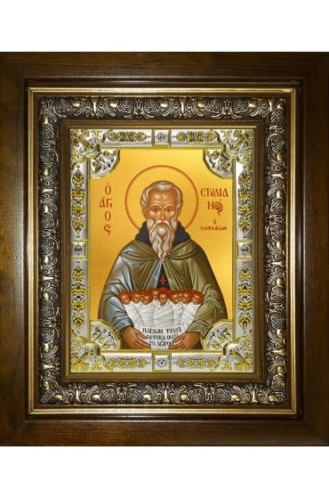 Икона Стилиан преподобный, 18x24 см, со стразами, в деревянном киоте, арт вк-4499