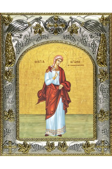Икона Агафия Панормская, 14x18 в серебряном окладе, арт вк-4558