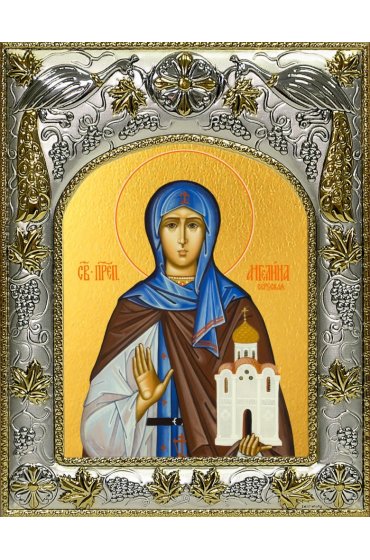 Икона Ангелина Сербская, 14x18 в серебряном окладе, арт вк-4566