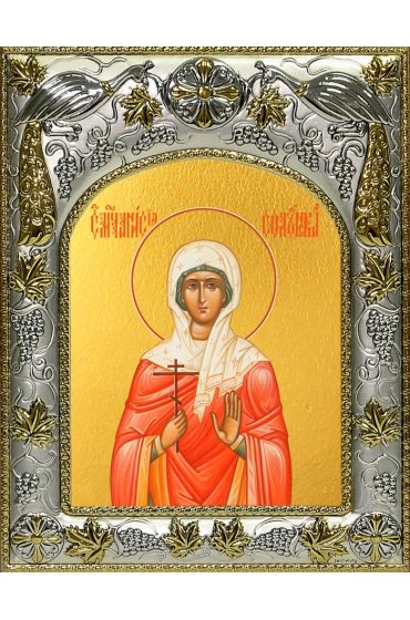 Икона Анисия Солунская, 14x18 в серебряном окладе, арт вк-4568