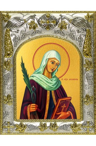 Икона Апполония Александрийская, 14x18 в серебряном окладе, арт вк-4578