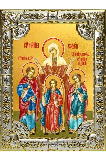 Икона Вера, Надежда, Любовь и их матерь София 18 х 24 со стразами, арт вк-4652