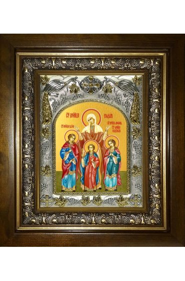 Икона Вера, Надежда, Любовь и их матерь София, 14x18 см, в деревянном киоте 20х24 см, арт вк-4672