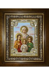 Икона Вера, Надежда, Любовь и их матерь София, 18x24 см, со стразами, в деревянном киоте, арт вк-4702