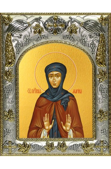 Икона Марина преподобная, 14x18 в серебряном окладе, арт вк-4746