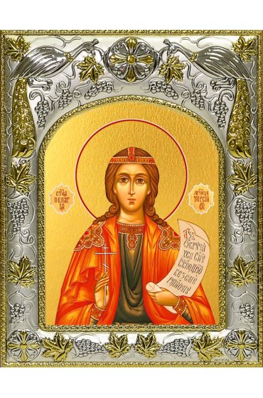 Икона Пелагия Тарсийская, 14x18 в серебряном окладе, арт вк-4770