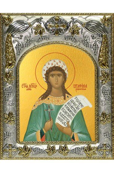 Икона Серафима дева, 14x18 в серебряном окладе, арт вк-4782
