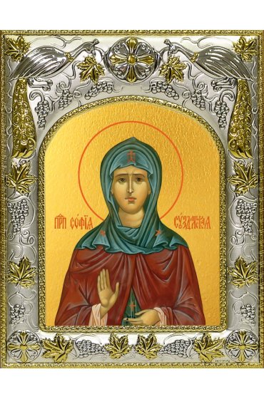Икона София Суздальская, 14x18 в серебряном окладе, арт вк-4786