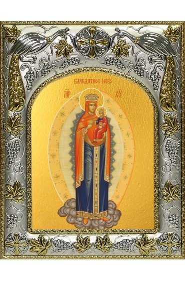 Икона Божьей Матери Благодатное Небо, 14x18 в серебряном окладе, арт вк-4961