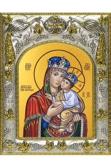 Икона Божьей Матери Киево-Братская, 14x18 в серебряном окладе, арт вк-4978