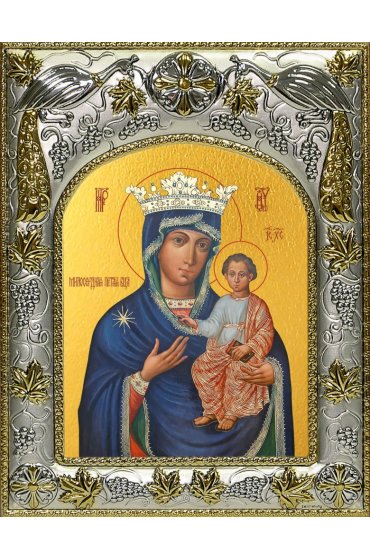 Икона Божья Матерь Юровичская Милосердная, 14x18 в серебряном окладе, арт вк-4981