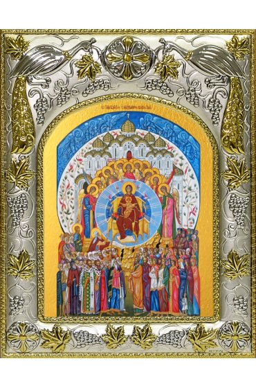 Икона Божья Матерь о тебе радуется, 14x18 в серебряном окладе, арт вк-4987
