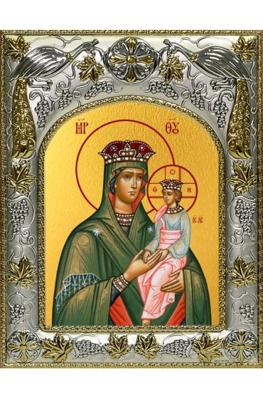 Икона Божья Матерь Споручница грешных, 14x18 в серебряном окладе, арт вк-5013