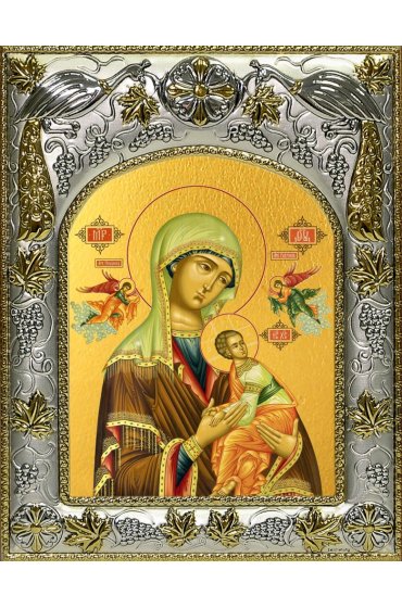 Икона Божья Матерь Страстная, 14x18 в серебряном окладе, арт вк-5015