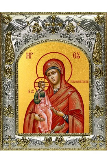 Икона Божья Матерь Троеручица, 14x18 в серебряном окладе, арт вк-5022