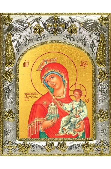 Икона Божьей Матери Тучная Гора, 14x18 в серебряном окладе, арт вк-5024