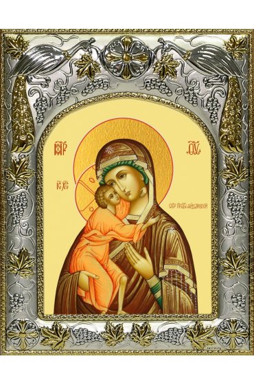 Икона Божья Матерь Феодоровская, 14x18 в серебряном окладе, арт вк-5034