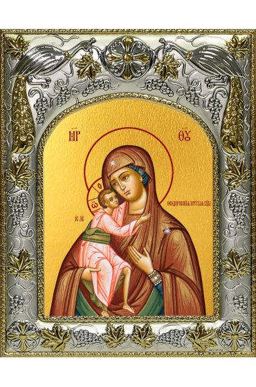 Икона Божья Матерь Феодоровская, 14x18 в серебряном окладе, арт вк-5035