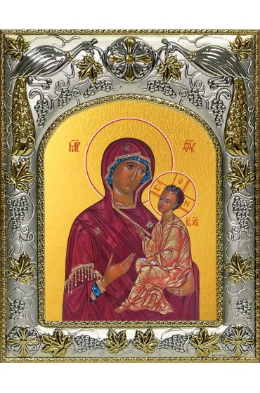 Икона Божьей Матери Хлебная, 14x18 в серебряном окладе, арт вк-5036