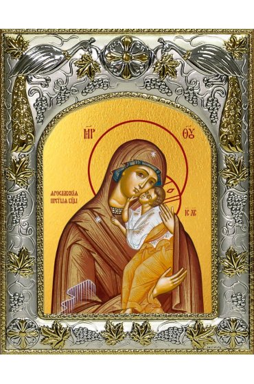 Икона Божьей Матери Ярославская, 14x18 в серебряном окладе, арт вк-5049