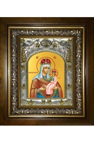 Икона Божья Матерь Новодворская, 14x18 см, в деревянном киоте 20х24 см, арт вк-5158