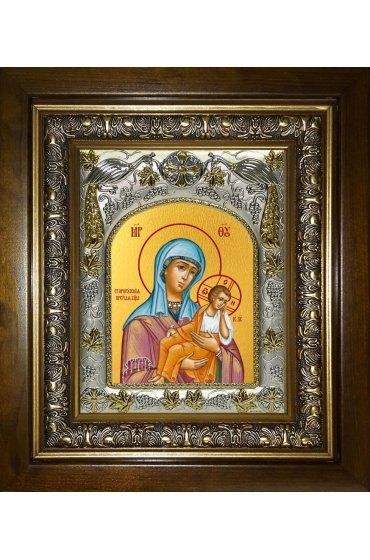 Икона Божьей Матери Старорусская, 14x18 см, в деревянном киоте 20х24 см, арт вк-5185