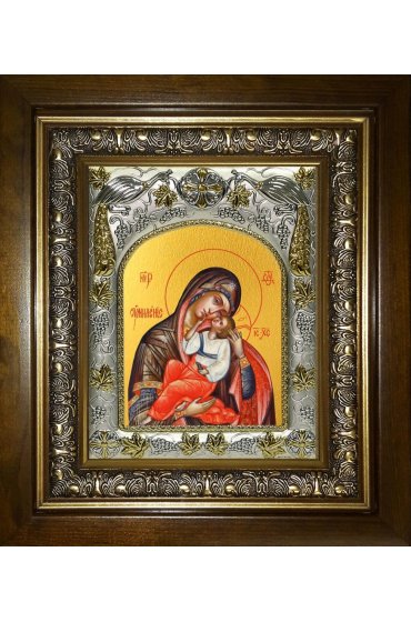 Икона Божья Матерь Умиление, 14x18 см, в деревянном киоте 20х24 см, арт вк-5196