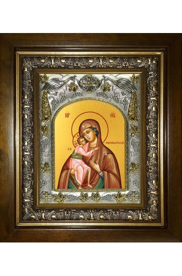 Икона Божья Матерь Феодоровская (Федоровская), 14x18 см, в деревянном киоте 20х24 см, арт вк-5206