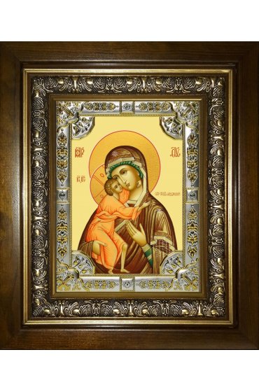 Икона Божья Матерь Феодоровская (Федоровская), 18x24 см, со стразами, в деревянном киоте, арт вк-5283