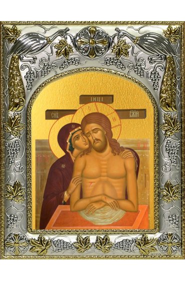 Икона Не Рыдай Мене Мати, 14x18 в серебряном окладе, арт вк-5332